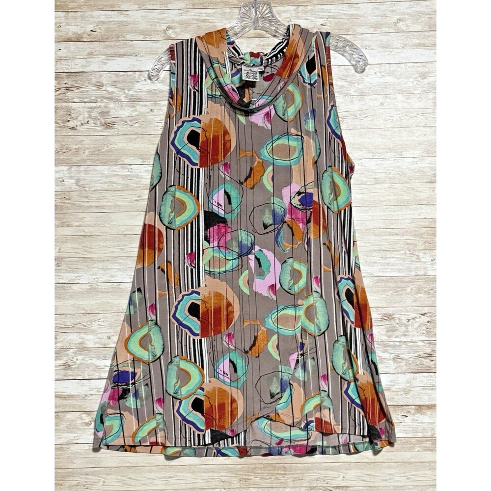 Parsley Sage Cowl Neck Tunic Tank Top Sz L Lagenlook Abstract Art To Wear Geode